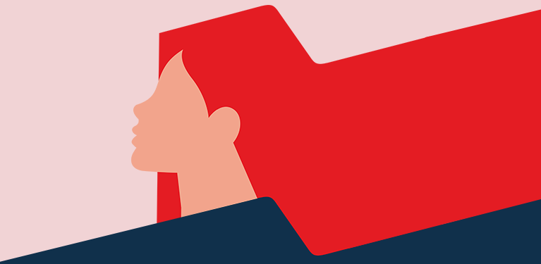 Dessin d’une femme avec les cheveux en vagues évoquant le logo Banque Nationale 