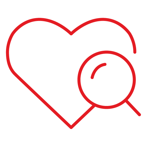 Pictogramme d’une loupe sur un cœur symbolisant notre transparence.