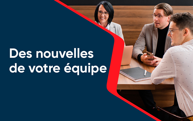 Discussion entre membres d'équipe avec un titre à gauche.