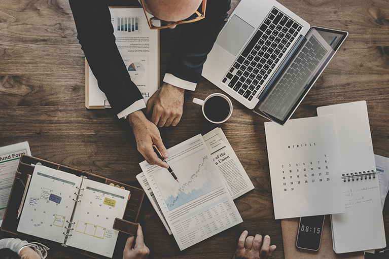Vue aérienne du graphique d'analyse des données commerciales