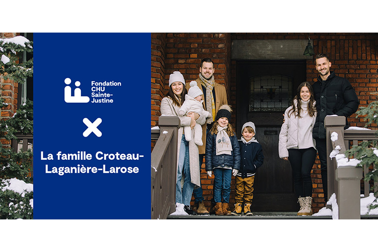 Image de la famille Croteau-Lagagnière-Larose faisant partie des 20 familles engagées pour la Fondation du CHU Sainte-Justine.